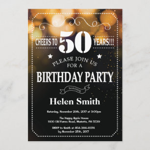 Purpurina de oro 50.ª invitación de cumpleaños