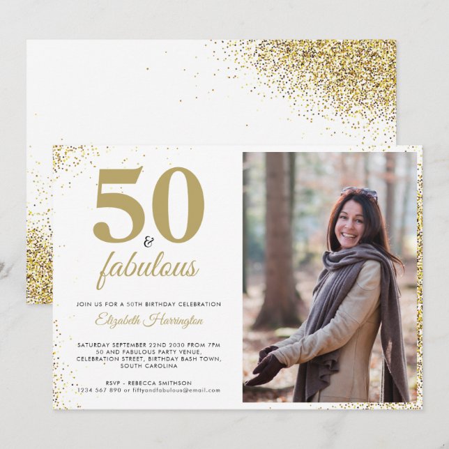 Purpurina De Oro 50 Y Fabulosa Invitación A Cumple (Anverso / Reverso)