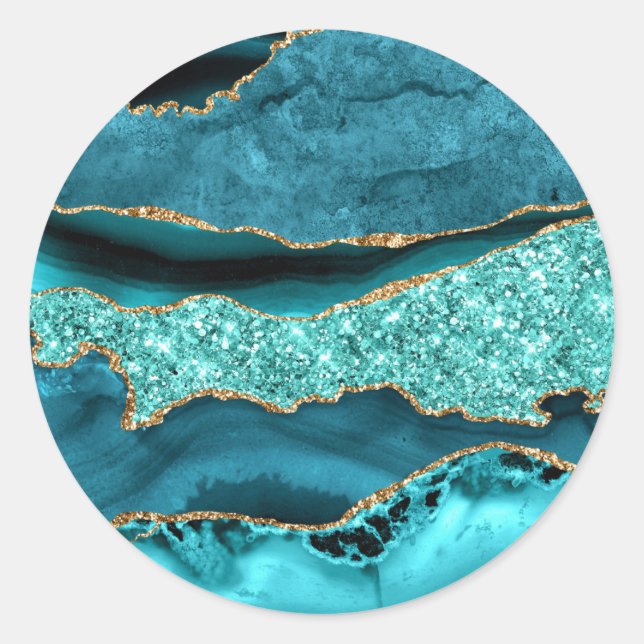 Purpurina de oro azul verde azulado Pegatina de má (Anverso)