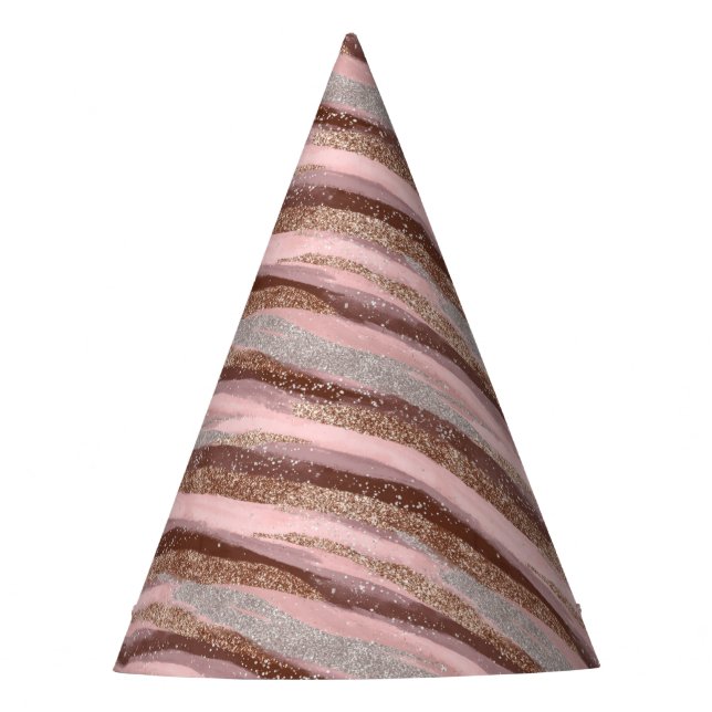 Purpurina de oro Bandas rosadas Fiesta Gorra (Anverso)
