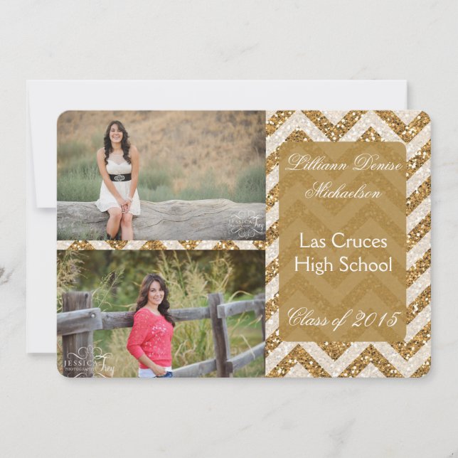 purpurina de oro Chevron Strip Invitación superior (Anverso)
