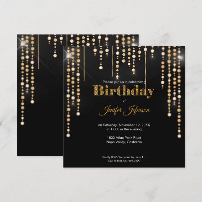 Purpurina de oro confetti Cumpleaños Invitación (Anverso / Reverso)