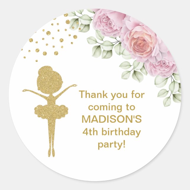 Purpurina de Oro Cute Ballerina Pegatinas de Cumpl (Anverso)