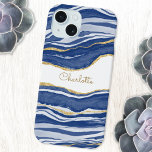 Purpurina de oro de Blue Marble Agate<br><div class="desc">La acuarela azul marino índigo agita el diseño de mármol con detalles purpurinas en oro falso. Cambie el nombre a personalizar.</div>