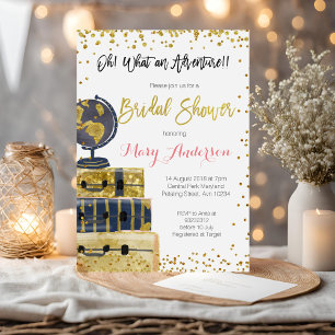 Purpurina de oro de invitación a ducha de novia de