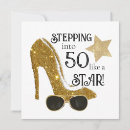 Purpurina de oro de invitación de cumpleaños de ed