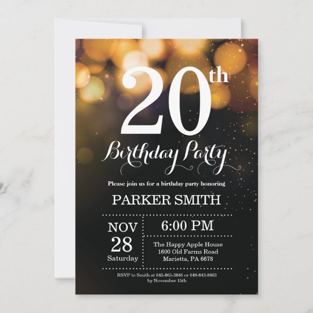 Purpurina de oro de invitación de cumpleaños númer (Anverso)