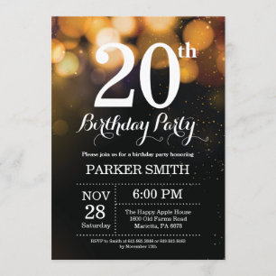 Purpurina de oro de invitación de cumpleaños númer