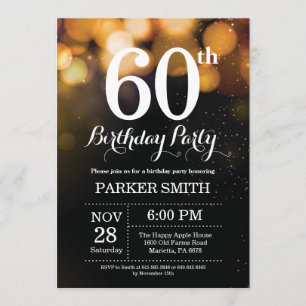 Purpurina de oro de la 60ª invitación de cumpleaño
