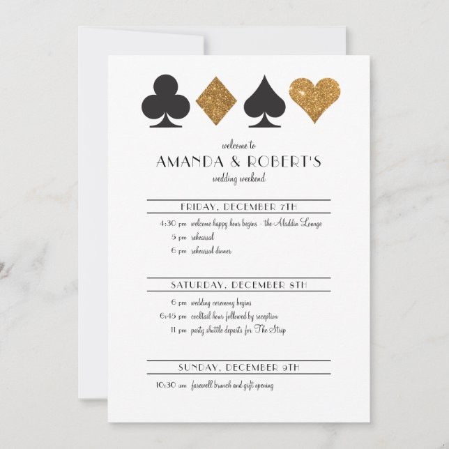 Purpurina de oro de la invitación a la boda de Las (Anverso)