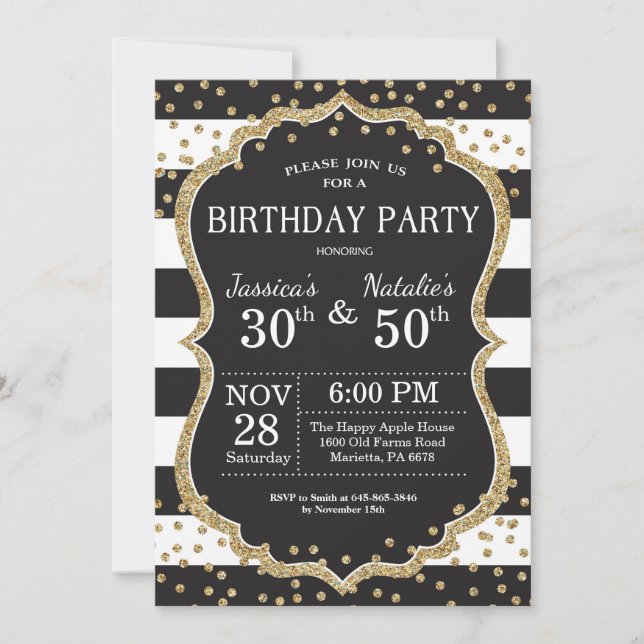 Purpurina de oro de la invitación a la fiesta de c (Anverso)