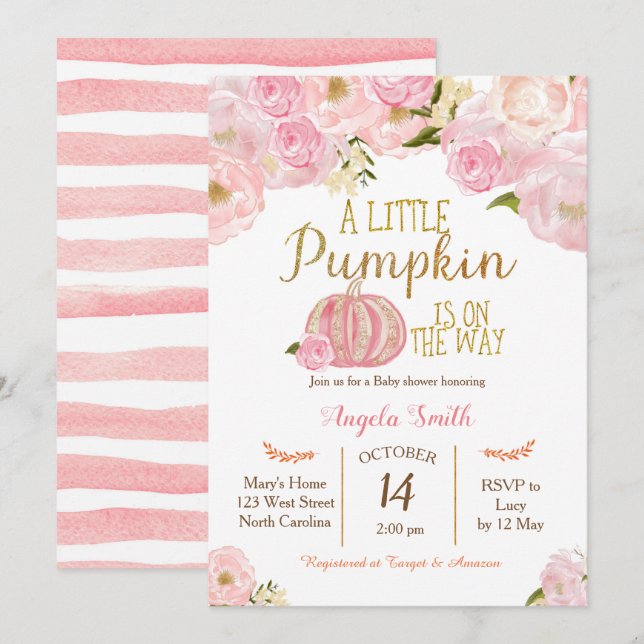 Purpurina de oro de la invitación de Baby Shower d (Anverso / Reverso)
