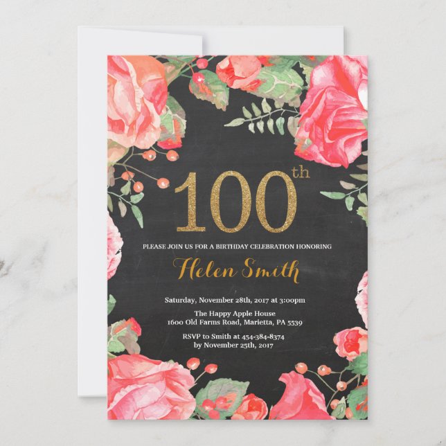 Purpurina de oro de la invitación de cumpleaños 10 (Anverso)