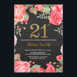 Purpurina de oro de la invitación de cumpleaños 21<br><div class="desc">Invitación a los 21 años de la floral roja para las mujeres. Flor floral botánica acuarela.Brillantina dorada. Fondo del tablero. Flores Florales De Peonies Rosados. Cumpleaños de adultos.
Para más personalización,  haga clic en el botón "Personalizar" y utilice nuestra herramienta de diseño para modificar esta plantilla.</div>