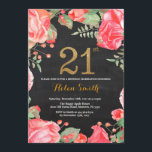 Purpurina de oro de la invitación de cumpleaños 21<br><div class="desc">Invitación a los 21 años de la floral roja para las mujeres. Flor floral botánica acuarela.Brillantina dorada. Fondo del tablero. Flores Florales De Peonies Rosados. Cumpleaños de adultos.
Para más personalización,  haga clic en el botón "Personalizar" y utilice nuestra herramienta de diseño para modificar esta plantilla.</div>