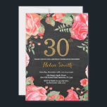 Purpurina de oro de la invitación de cumpleaños 30<br><div class="desc">Invitación a los 30 Años de Floral Roja para las mujeres. Flor Floral Botánica de acuarela. Brillantina dorada. Fondo del tablero. Flores Florales De Peonies Rosados. Cumpleaños de adultos. Para una mayor personalización,  haga clic en el botón "Personalizar" y utilice nuestra herramienta de diseño para modificar esta plantilla.</div>