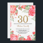 Purpurina de oro de la invitación de cumpleaños 30<br><div class="desc">Invitación a los 30 Años de Floral Roja para las mujeres. Flor Floral Botánica de acuarela. Brillantina dorada. Flores Florales De Peonies Rosados. Cumpleaños de adultos. Para una mayor personalización,  haga clic en el botón "Personalizar" y utilice nuestra herramienta de diseño para modificar esta plantilla.</div>