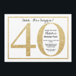 Purpurina de oro de la invitación de cumpleaños 40<br><div class="desc">Sorpresa 40.ª Invitación de cumpleaños. Invitación a la fiesta de cumpleaños de Purpurina de oro con antecedentes blancos. Cumpleaños sorpresa. Cumpleaños de adultos. Hombres o Mujeres Fiesta de Bday Bash. Para una mayor personalización,  haga clic en el botón "Personalizar" y utilice nuestra herramienta de diseño para modificar esta plantilla.</div>