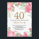 Purpurina de oro de la invitación de cumpleaños 40<br><div class="desc">Invitación a los 40 Años Florales para Mujeres. Flor floral botánica acuarela.Brillantina dorada. Flores Florales De Peonies Rosados. Cumpleaños de adultos.
Para más personalización,  haga clic en el botón "Personalizar" y utilice nuestra herramienta de diseño para modificar esta plantilla.</div>