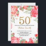 Purpurina de oro de la invitación de cumpleaños 50<br><div class="desc">Invitación a los 50 Años de la Flora Roja para las mujeres. Flor Floral Botánica de acuarela. Brillantina dorada. Flores Florales De Peonies Rosados. Cumpleaños de adultos. Para una mayor personalización,  haga clic en el botón "Personalizar" y utilice nuestra herramienta de diseño para modificar esta plantilla.</div>