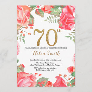 Purpurina de oro de la invitación de cumpleaños 70