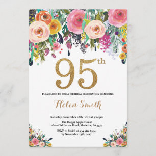 Purpurina de oro de la invitación de cumpleaños 95