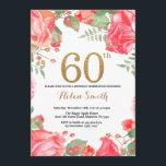 Purpurina de oro de la Invitación de Cumpleaños de<br><div class="desc">Invitación a los 60 Años de la Floral Roja para las mujeres. Flor Floral Botánica de acuarela. Brillantina dorada. Flores Florales De Peonies Rosados. Cumpleaños de adultos. Para una mayor personalización,  haga clic en el botón "Personalizar" y utilice nuestra herramienta de diseño para modificar esta plantilla.</div>