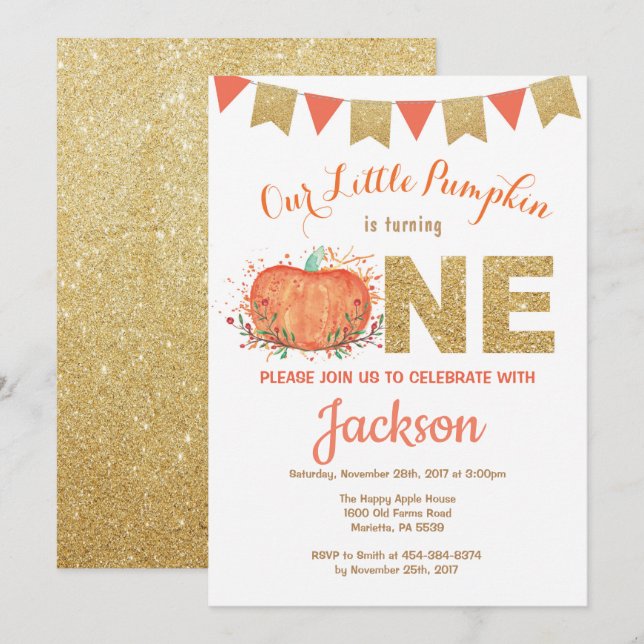 Purpurina de oro de la invitación de cumpleaños de (Anverso / Reverso)