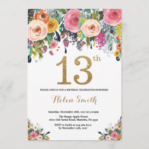 Purpurina de oro de la invitación de cumpleaños Fl