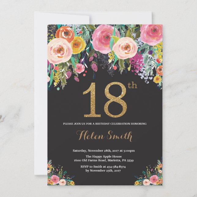 Purpurina de oro de la invitación de cumpleaños Fl (Anverso)
