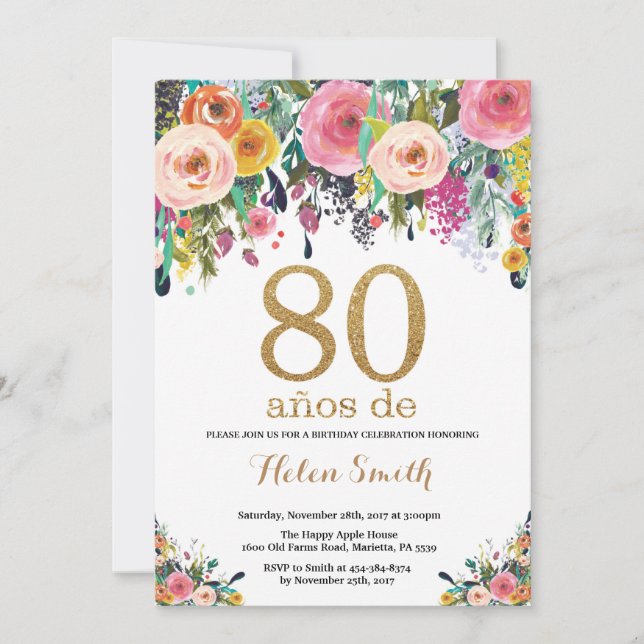 Purpurina de oro de la invitación de cumpleaños Fl (Anverso)