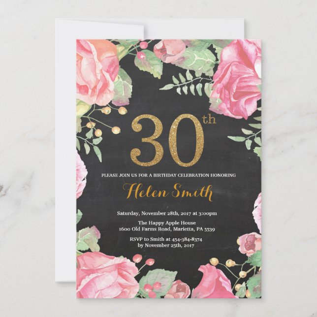 Purpurina de oro de la invitación de cumpleaños Fl (Anverso)