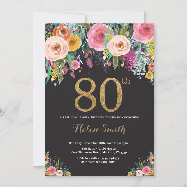Purpurina de oro de la invitación de cumpleaños Fl (Anverso)