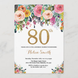 Purpurina de oro de la invitación de cumpleaños Fl