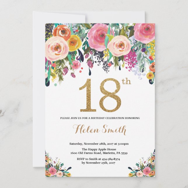 Purpurina de oro de la invitación de cumpleaños Fl (Anverso)