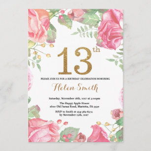 Purpurina de oro de la invitación de cumpleaños Fl