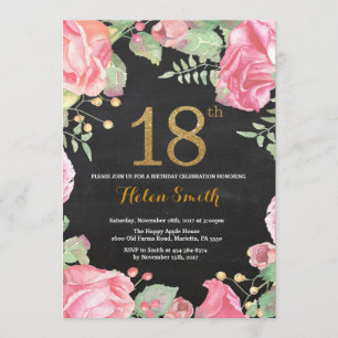 Purpurina de oro de la invitación de cumpleaños Fl
