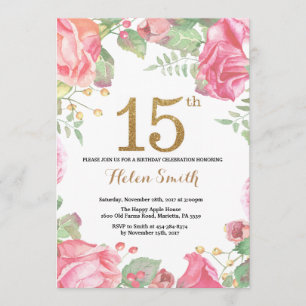 Purpurina de oro de la invitación de cumpleaños Fl