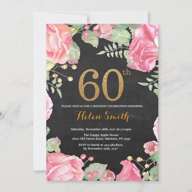 Purpurina de oro de la invitación de cumpleaños Fl (Anverso)