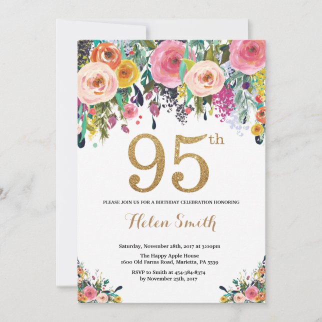 Purpurina de oro de la invitación de cumpleaños Fl (Anverso)