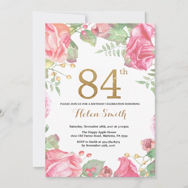 Purpurina de oro de la invitación de cumpleaños Fl (Anverso)