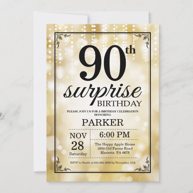 Purpurina de oro de la invitación de cumpleaños nú (Anverso)