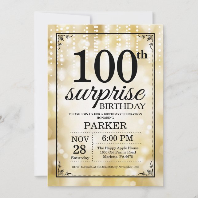 Purpurina de oro de la invitación de cumpleaños nú (Anverso)