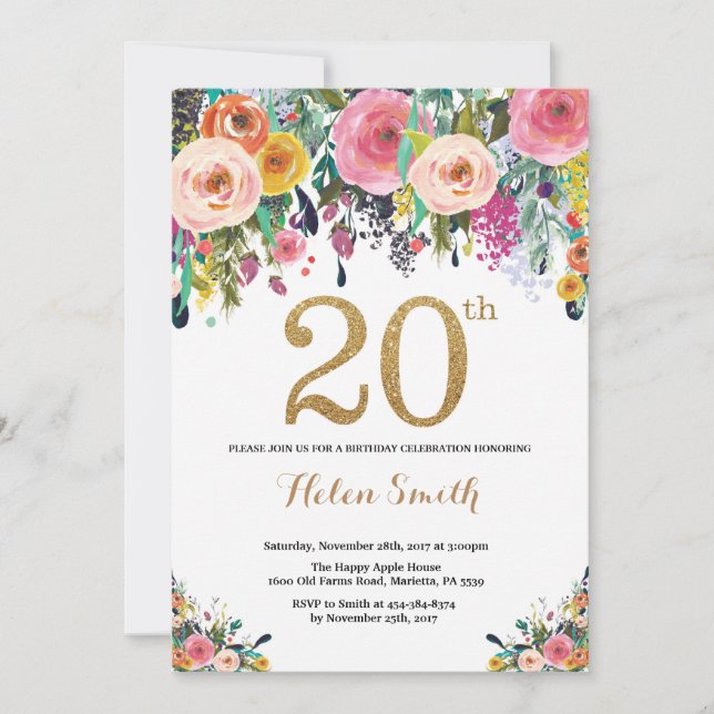 Purpurina de oro de la invitación de cumpleaños nú (Anverso)