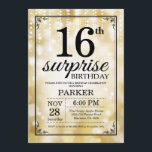 Purpurina de oro de la invitación de cumpleaños nú<br><div class="desc">Sorpresa 16º cumpleaños con luces de cuerda de oro con fondo Purpurina de oro. Cumpleaños de Oro. Cumpleaños de niños. Invitar a un niño o Chica. 13.º 15.º 16.º 18.º 20.21.30.40.50.60.70.80.90.100, cualquier edad. Para una mayor personalización, haga clic en el botón "Personalizar" y utilice nuestra herramienta de diseño para modificar...</div>