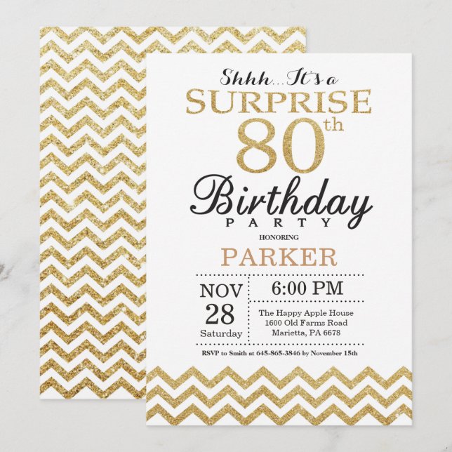 Purpurina de oro de la invitación de cumpleaños nú (Anverso / Reverso)