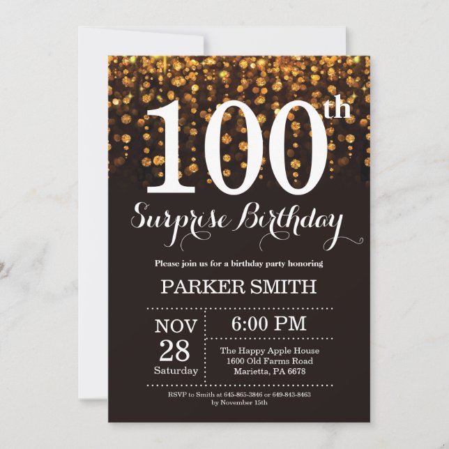 Purpurina de oro de la invitación de cumpleaños nú (Anverso)