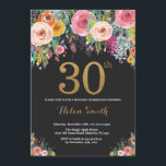 Purpurina de oro de la invitación de cumpleaños nú<br><div class="desc">Invitación a los 30 Años Florales para Mujeres. Flor floral acuarela. Purpurina negro y oro. Rosa,  Amarillo,  Naranja,  Flor Púrpura. Cumpleaños de adultos.
Para más personalización,  haga clic en el botón "Personalizar" y utilice nuestra herramienta de diseño para modificar esta plantilla.</div>