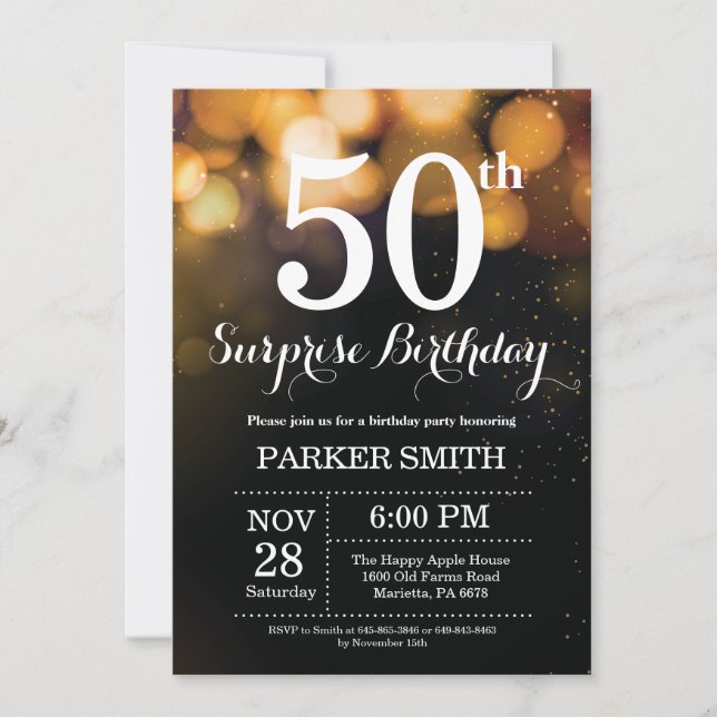 Purpurina de oro de la invitación de cumpleaños nú (Anverso)