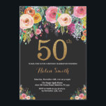 Purpurina de oro de la invitación de cumpleaños nú<br><div class="desc">Invitación a los 50 Años Florales para Mujeres. Flor floral acuarela. Purpurina negro y oro. Rosa,  Amarillo,  Naranja,  Flor Púrpura. Cumpleaños de adultos.
Para más personalización,  haga clic en el botón "Personalizar" y utilice nuestra herramienta de diseño para modificar esta plantilla.</div>